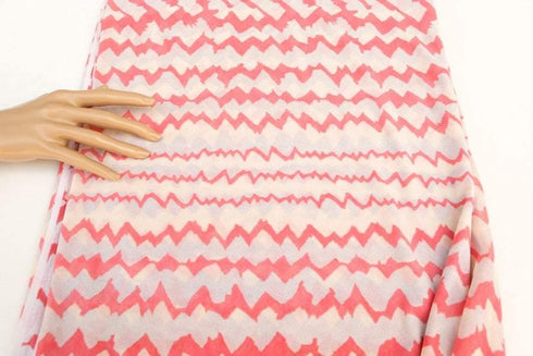 Pink Light Gray Cream Abstract Chevron Light Weight Mesh Knit Fabric 1 yard  Extra Wide  LMS00014